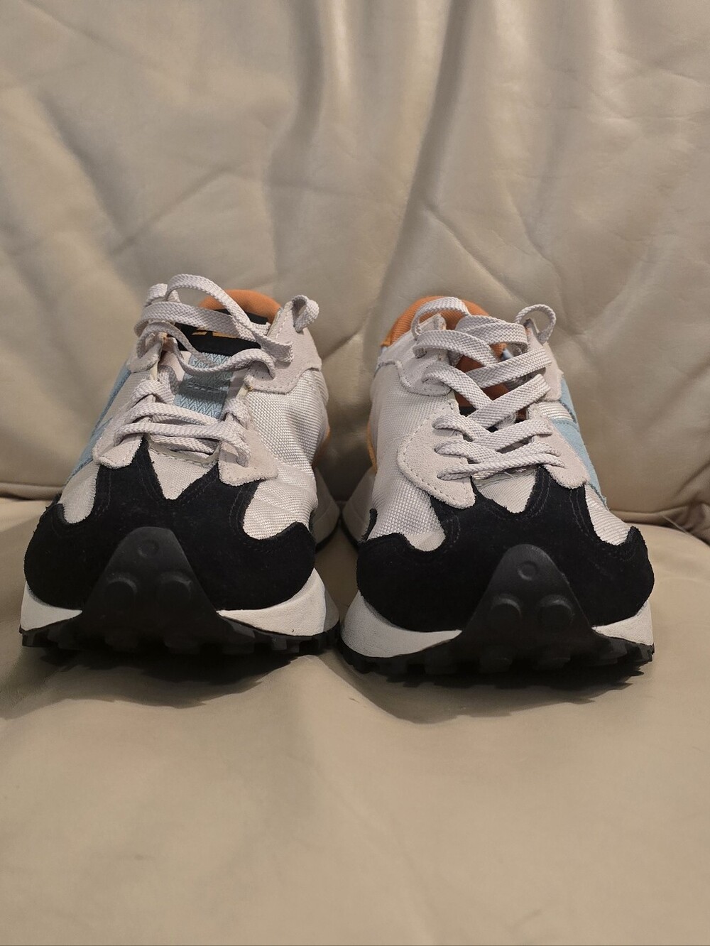 New Balance 327 White Orange Blue Black Suede Moonbeam Madras Sneakers, Men's 10 - Picture 2 of 13